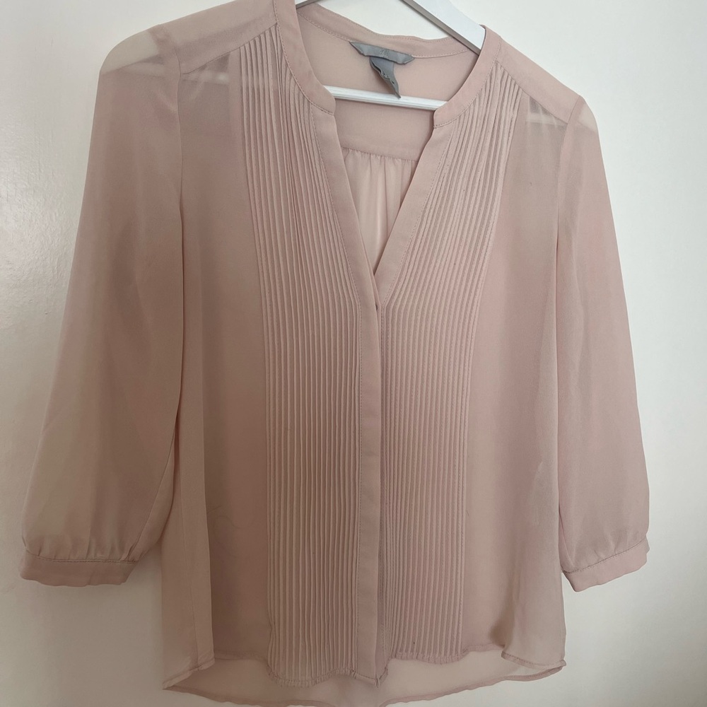 H&M Blush Pink Pleated V-Neck Sheer Blouse